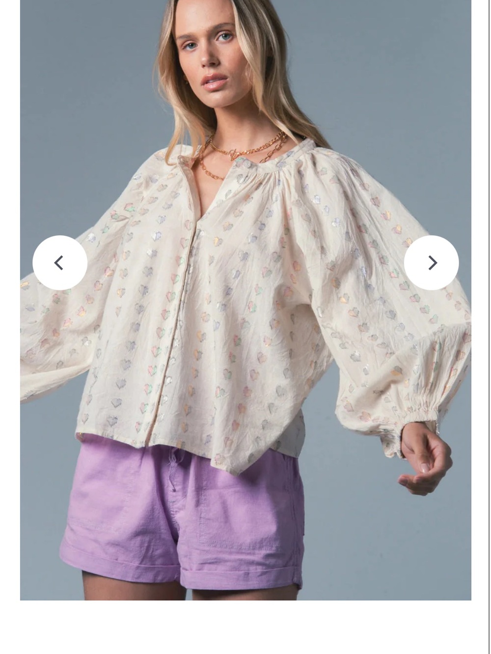 Cream heart Button-Front Peasant Blouse